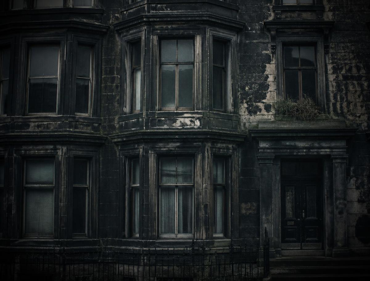 Blackened neglected stone facade before restoration